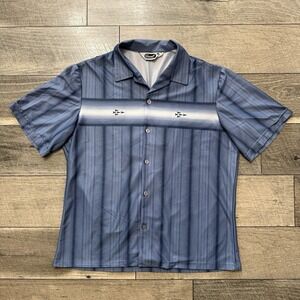 VTG Triumph Retro Rockability Bowling Shirt Blue Shadow Striped Arrow Mens Large